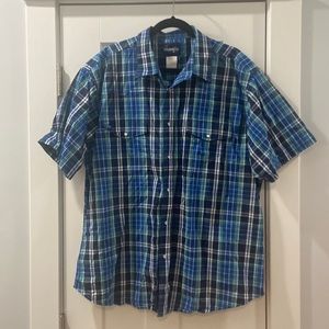 Wrangler plaid Pearl snap button down short sleeves EUC XXL blue shades 💕